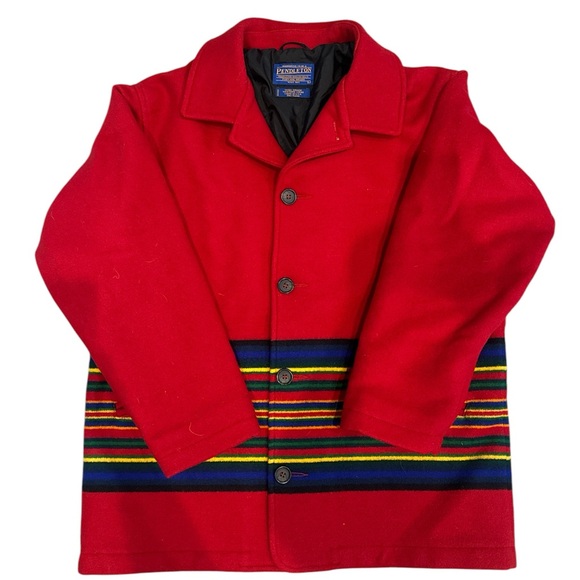Pendleton High Grade Serape Striped Red Wool Coat - Picture 1 of 5